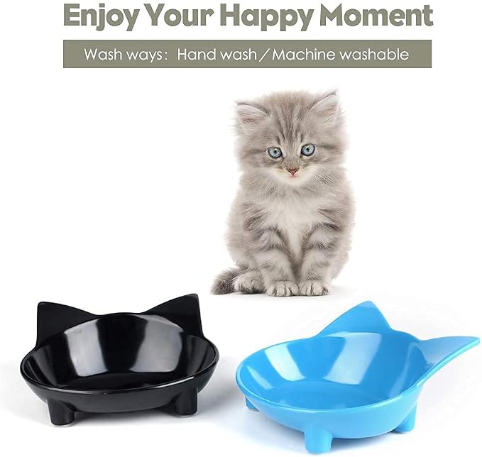 Cat Food Bowls 2 Pack Non-Slip Shallow Wide Whisker Friendly for Indoor Pet | 2 Pack Food Grade Safe Feeding Dishes for Kittens, Puppies & Rabbits, Easy Clean, Relieves Whisker Fatigue for Food & Water - Image 5