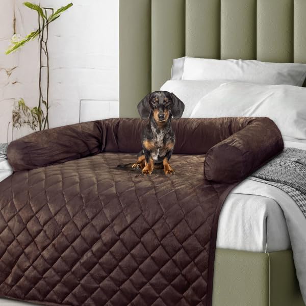 Couch Cover for Dogs - 30x30.5 Pet Furniture Protector with Memory Foam Bolster, Quilted Fabric, and Water-Resistant Base Layer by PETMAKER (Brown) - Image 2