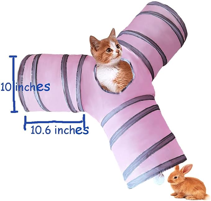 3-Way Collapsible Cat Tunnel Tube Toy Pink — Interactive Play Tunnel with Hanging Ball & Peek Hole for Indoor Cats, Kittens, Puppies & Rabbits | Hours of Fun & Exercise - Image 5