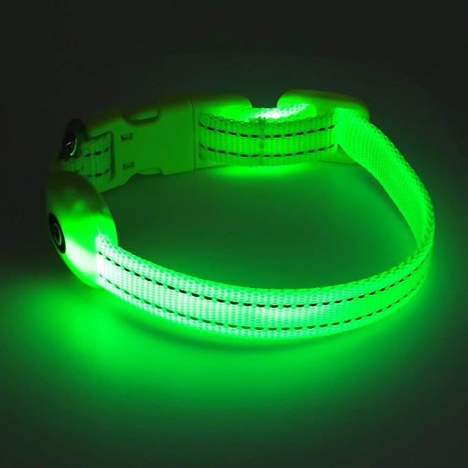 BSEEN Adjustable LED Dog & Cat Collar - Rechargeable, Small Breeds, Green, 8.5-11.8 inches, Nylon, Lightweight, Reflective, 2 Flash Modes | Glow in the Dark Rechargeable Reflective Adjustable Flashing Illuminous Safety Dog Lights for Night Walking - Image 5