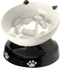 Y YHY Ceramic Cat Slow Feeder, Elevated Dog Food Bowl Tilted Design, Slow Feeder Bowl no Black Chin, Cat Shape for Dry and Wet Food by YYHY