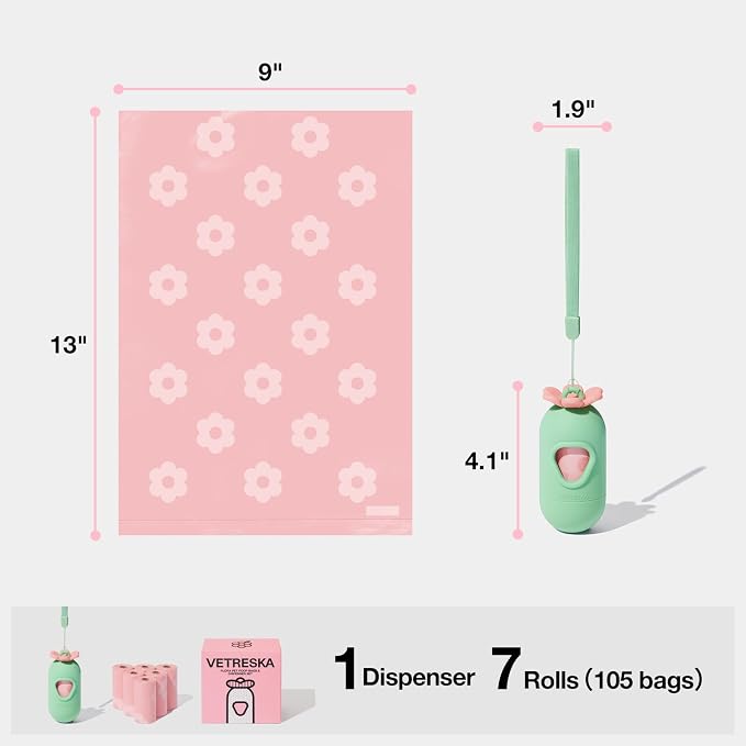 VETRESKA Dog Poop Bags Dispenser with Lavender Scented Bags, 105 Counts | Leak Proof and Extra Thick Pet Waste Bags for Walking Dog and Cats Litter, 1 Bag Holder and 7 Rolls - Image 7