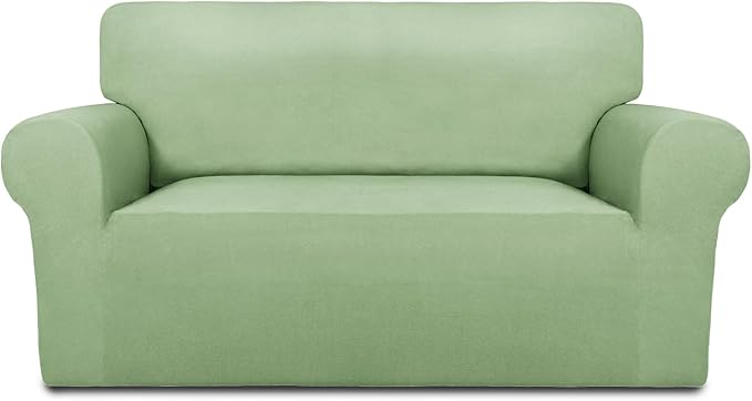 PureFit Stretch Loveseat Covers Fleece Couch Covers for Sofa Sage Green | 1-Piece Sofa Slipcover Soft Couch Protector, Sofa Cover Washable with Non Skid Foam and Elastic Bottom for Kids, Dogs by PureFit