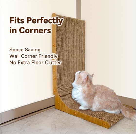 L-Shape Cat Scratcher， 21 Inch Double-Sided High Density Corrugated Cat Scratch Pad, with Catnip, Multi-Angle Furniture Protector, Indoor cat use, Small Size. - Image 5
