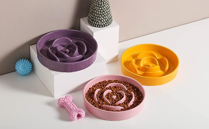 8.66 in Pink Ceramic Slow Feeder Dog Bowl for Medium and Large Breed,Pet Feeding Dog Food Water Dish Heavy Weighted,Puppy Bowl for Fast Eaters,Puzzle Slow Eating Dish Modern Cute - Image 7