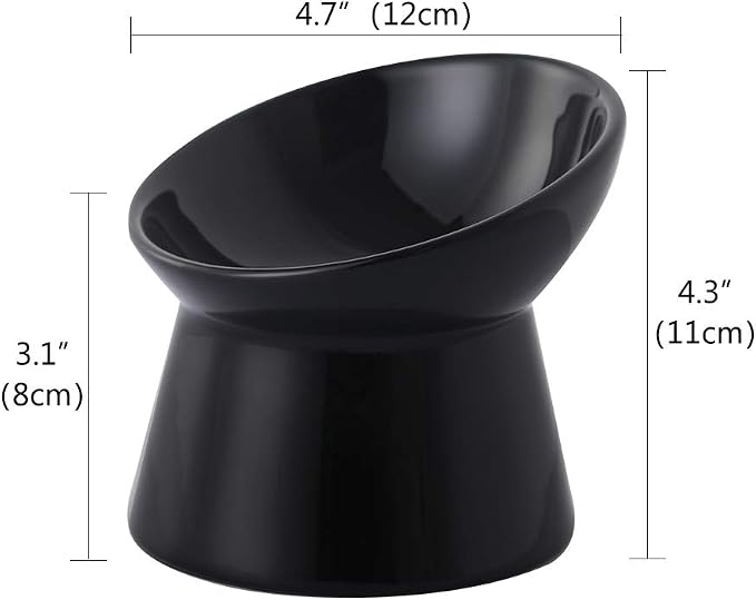 Black Small Ceramic Raised Cat Bowls, Tilted Elevated Food or Water Bowls, Stress Free, Backflow Prevention, Dishwasher and Microwave Safe, Lead & Cadmium Free - Image 2