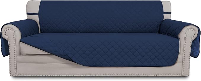 Easy-Going Reversible Couch Cover, 3 Cushion Sofa, Large, Navy/Navy | Machine Washable Slipcover For Dogs, Water Resistant Furniture Mat For Living Room, Non-Slip Sofa Cover, Pet Friendly by Easy-Going
