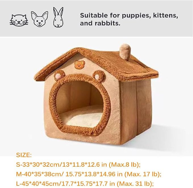 Cat Beds for Indoor Cats, Cute Bear Shape Cat Bed Cave, Brown | Pet House Cats Tent with Removable Cushion Pillow for Kittens Puppy Small Dogs - Image 9