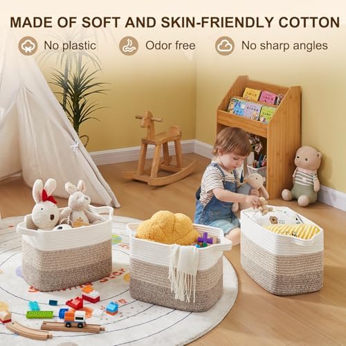 OIAHOMY Storage Basket, Woven Baskets for Storage, Cotton Rope Basket for toys,Towel Baskets for Bathroom - Pack of 9, Gradient Yellow - Image 3