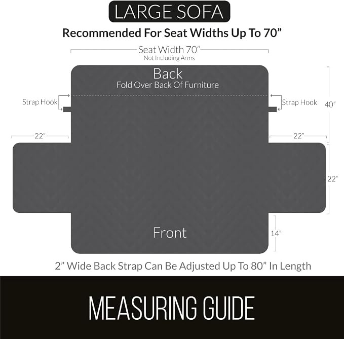 Sofa Shield® Couch Sofa Slip Cover for Dogs with Strap, Charcoal | Reversible Furniture Protector, Stain and Tear Resistant Cushion Cover, Machine Washable Slipcover for Pets, Cats 70 inch - Image 6