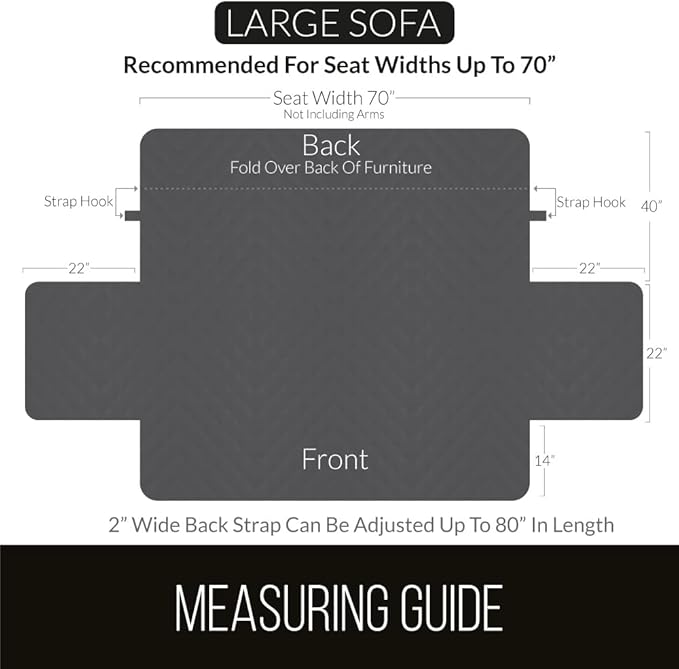 Sofa Shield® Couch Sofa Slip Cover for Dogs with Strap, Light Gray | Reversible Furniture Protector, Stain and Tear Resistant Cushion Cover, Machine Washable Slipcover for Pets, Cats 70 inch - Image 6