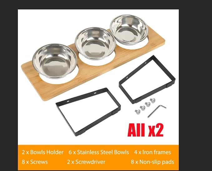 2 Set Elevated Cat Food Water Bowls, 6 Stainless Steel Bowls, 15° Tilted Raised Cat Bowl Set, for Indoor Cats for Small Cats and Puppies Pet Bowls with Stand - Image 3
