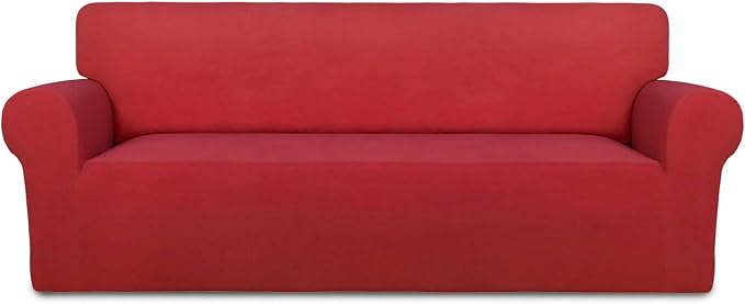 PureFit Stretch Couch Covers for Sofa Large Sofa Slipcovers Red | 1-Piece Sofa Cover Washable Soft Couch Protector, Couch Slipcover with Non Skid Foam and Elastic Bottom for Kids, Dogs by PureFit