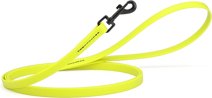 Dogline Biothane Waterproof Dog Leash Strong Coated Nylon Webbing with Black Hardware Odor-Proof Easy to Clean High Performance for Small or Large Dogs Made in USA 4 or 6 ft Lead, Safety Yellow by Dogline