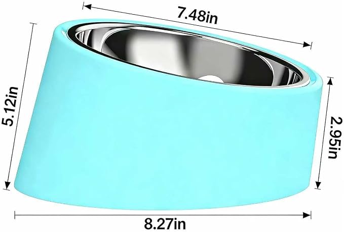 15° Tilted Dog Bowl for Small Dogs Flat-Faced Breeds - Anti-Choke Ergonomic Elevated Feeder Non-Slip Base - 2-in-1 Detachable Stainless Steel Food & Water Bowls - Calm Blue Cool & Clean - (Ｌ, Blue) - Image 3