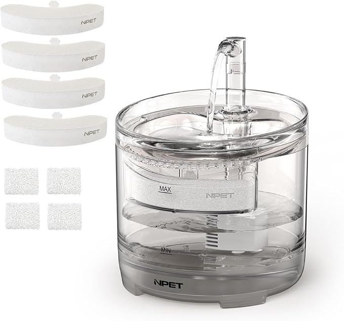 NPET Cat Water Fountain WF050TP 1.5L Automatic Pet Drinking Fountain with Replacement Faucet Kit - 4 Replacement Filters (No Adapter) by NPET