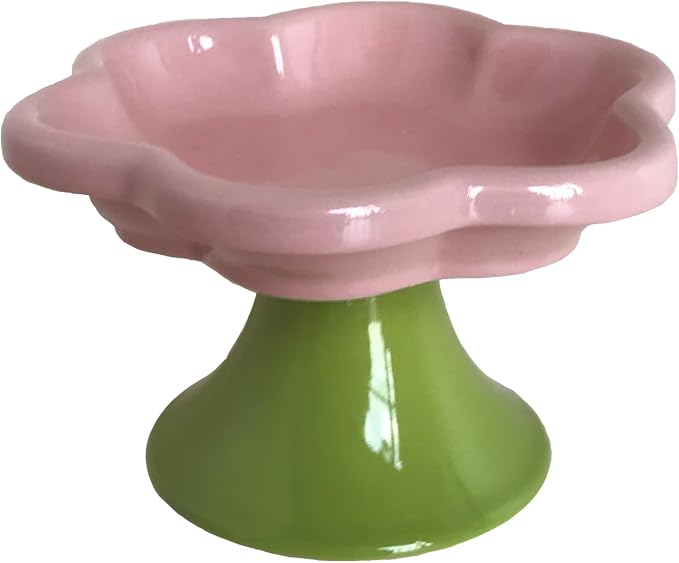 Ceramic Elevated Cat Bowls Flower Dish,Small Raised Dish.Flower Ceramic Raised Bowls for Cats and Small Dogs reducing pet’s Neck Bending and Pressure （Pink Green） - Image 7