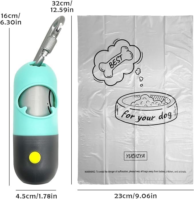Dog Poop Bag Holder With LED Flashlight | Pet Waste Dispenser for Leash | Doggie Potty Container With Leak-proof Trash Bags and Accessories (2 Holders 30 Bags, Mint Green) - Image 6