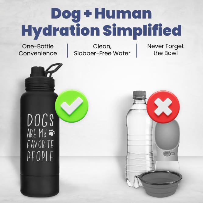 Rubyloo Dog Water Bottle w/Detachable Bowl for Dog Lovers, Favorite People | 32oz Insulated Stainless Steel Bottle, 8oz Detachable Bowl, Leak-Proof Lid, BPA-Free, Hiking, Walking, Travel, Gift - Image 2