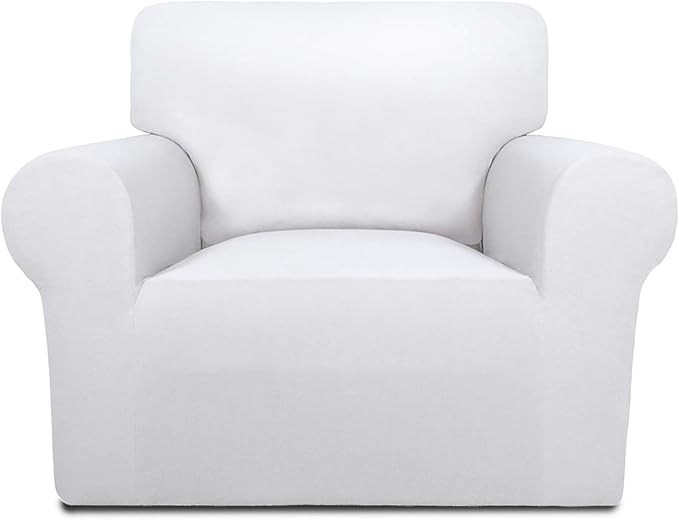 PureFit Super Stretch Chair Covers Fleece Couch Covers for Sofa White | 1-Piece Spandex Couch Cover Soft Couch Protector, Sofa Cover Washable with Non Skid Foam and Elastic Bottom for Kids, Dogs by PureFit