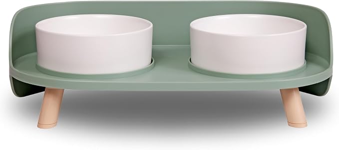 A4DOG Ceramic Dog Bowls with Stand - Elevated Dog Water and Food Bowl Set 13.5oz Cat & Dog Feeding Station Spill Proof Splash Proof Raised Pet Food Bowls for Dogs, No Mess Pet Feeder - Green by TailswaghappilywithA4DOG