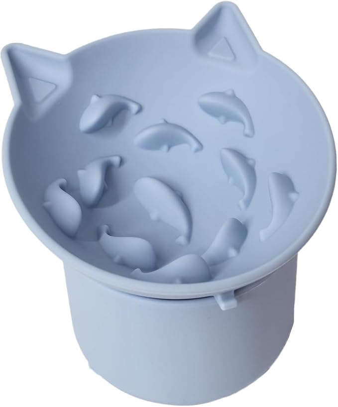 Elevated Cat Bowl, Silicone Pet Bowls for Food and Water, Wide Shallow Kitten Food Dish, Whisker Fatigue, Lead & Cadmium Free, Great Height for Cat (Sky Blue) by AVYDIIF