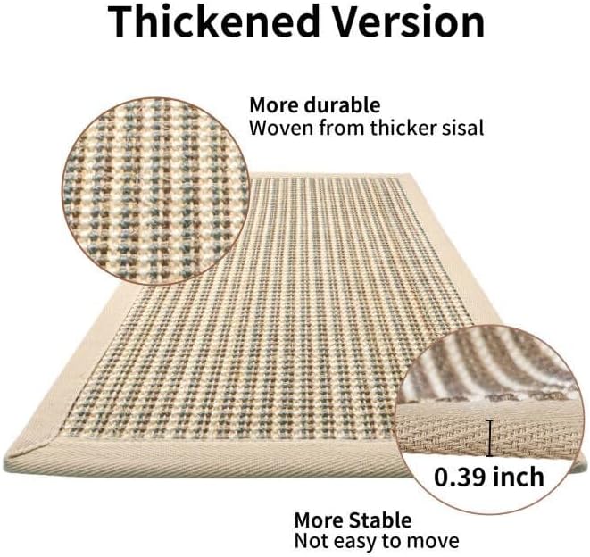 FUKUMARU Cat Scratcher Mat, 23.6 X 15.7 Inch Natural Sisal Cat Scratch Mat | Horizontal Cat Scratching Pad Mat Floor Rug with Sticky Tapes, Cat Wall Scratcher for Indoor Cats, Protect Carpet, Thicken - Image 3