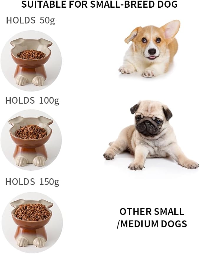 Nihow Dog Food & Water Bowls: Elevated Ceramic Bowls for Medium/Small Dog | Food Safe Raised Puppy Bowls - Brown Pet Bowl for Protecting Pet's Spine (Set of 2) - Image 3