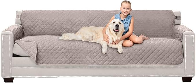 Sofa Shield® Couch Jumbo Sofa Slip Cover for Dogs with Strap, Light Taupe | Reversible Furniture Protector, Stain and Tear Resistant Cushion Cover, Machine Washable Slipcover for Pets, Cats 70 inch by SofaShield