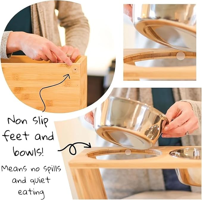 Pawfect Pets Elevated Dog Bowl Stand- 7" Raised Pet Feeder for Medium Dogs with Four Stainless Steel Bowls. - Image 7