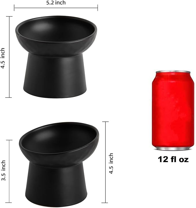 Elevated Cat Bowls, 15° Tilted Ceramic Raised Cat Food and Water Bowl Set, Whisker-Friendly Porcelain Pet Feeder Dishes for Indoor Cats and Small Dogs,Black,5.2 Inch,2 Pack - Image 2