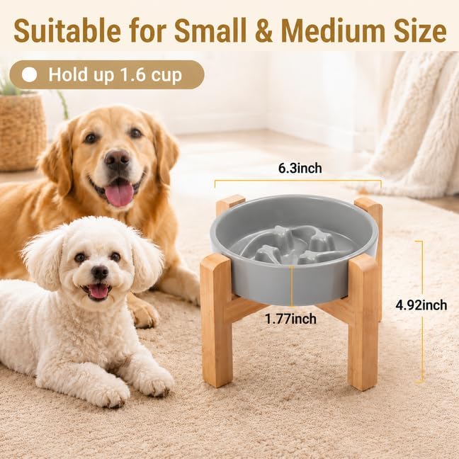 Elevated Ceramic Slow Feeder Dog Bowls Anti-Choking Slow Feeding for Small&Medium Size Anti-Slip Non-Lead & Toxic Durable Easy to Clean Maze Slow Feeder Bowl（8.26in Gray Stars Pattern） - Image 3