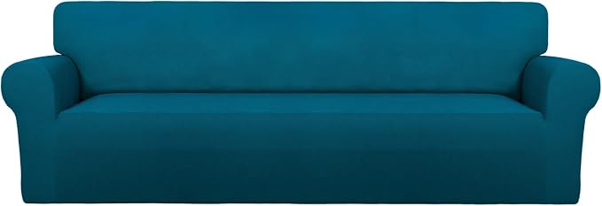 PureFit Stretch Couch Covers for Sofa 4 Seater Slipcovers Peacock Blue | 1-Piece Sofa Cover Washable Soft Couch protector, Couch Slipcover with Non Skid Foam and Elastic Bottom for Kids, Dogs by PureFit