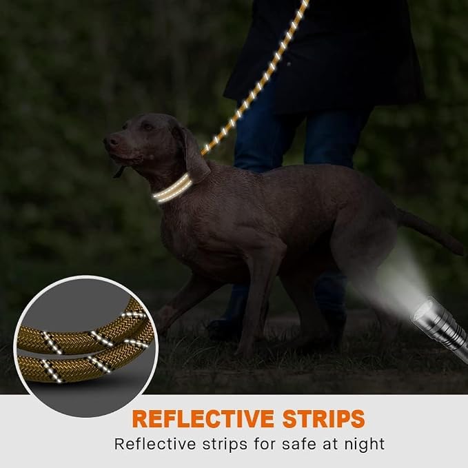 Taglory Rope Dog Leash for Medium Large Dogs, 4 FT Padded Handle, Yellow | Climbing Rope for Strong Pullers, Reflective for Night Walks and Training, Comfortable Grip, Anti-tangle Swivel Clip 1/2 inch - Image 5