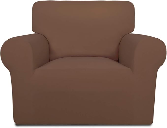 PureFit Super Stretch Chair Covers Fleece Couch Covers for Sofa Brown | 1-Piece Spandex Couch Cover Soft Couch Protector, Sofa Cover Washable with Non Skid Foam and Elastic Bottom for Kids, Dogs by PureFit