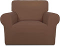 PureFit Super Stretch Chair Covers Fleece Couch Covers for Sofa Brown | 1-Piece Spandex Couch Cover Soft Couch Protector, Sofa Cover Washable with Non Skid Foam and Elastic Bottom for Kids, Dogs by PureFit