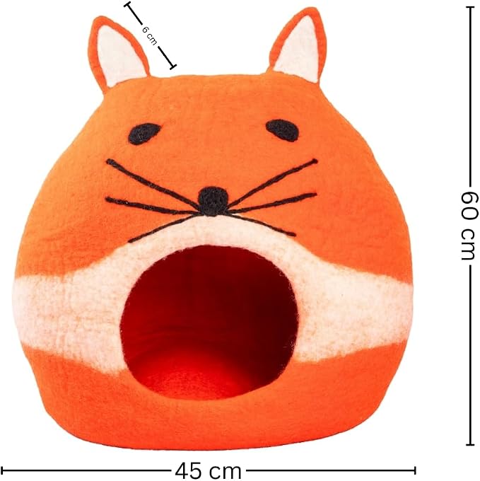 Luxurious Merino Wool Cat Cave - Foldable Hideaway Pod for Indoor Cats - Premium Felt Kitten Pet Enclosure - Covered Cat House for Ultimate Cozy Comfort by Woolygon (Fox) - Image 2