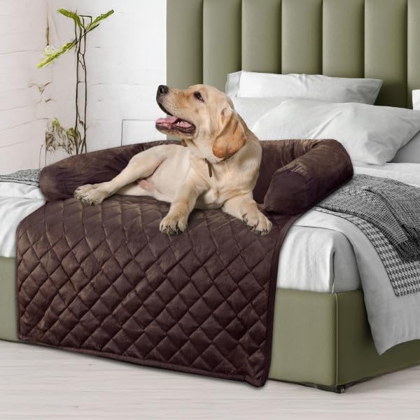 Couch Cover for Dogs - 35x35 Pet Furniture Protector with Memory Foam Neck Bolster, Quilted Fabric, and Water-Resistant Base Layer by PETMAKER (Brown) - Image 2