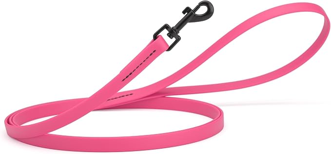 Dogline Biothane Waterproof Dog Leash 2/4/6 Ft Strong Coated Nylon Webbing with Black Hardware Odor-Proof Easy to Clean High Performance for Small or Large Dogs Made in USA, Passionfruit Pink by Dogline