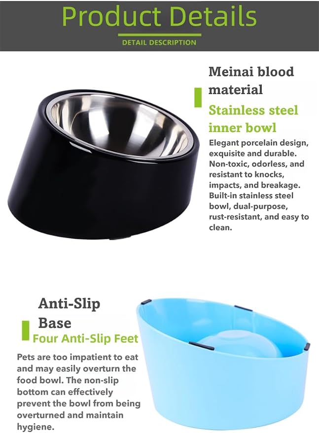 15° Tilted Dog Bowl for Small Dogs Flat-Faced Breeds - Anti-Choke Ergonomic Elevated Feeder Non-Slip Base -2-in-1 Detachable Stainless Steel Food & Water Bowls - Vibrant Orange Easy to Spot(Ｌ, Orange) - Image 5