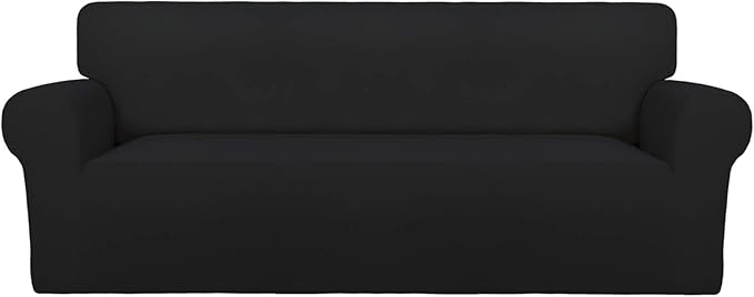 PureFit Stretch Couch Covers for Sofa Large Sofa Slipcovers Black | 1-Piece Sofa Cover Washable Soft Couch Protector, Couch Slipcover with Non Skid Foam and Elastic Bottom for Kids, Dogs by PureFit