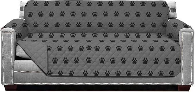 Sofa Shield® Couch Small Sofa Slip Cover for Dogs with Strap Paw Gray Black | Reversible Furniture Protector, Stain and Tear Resistant Cushion Cover, Machine Washable Slipcover for Pets, Cats 70 inch by SofaShield