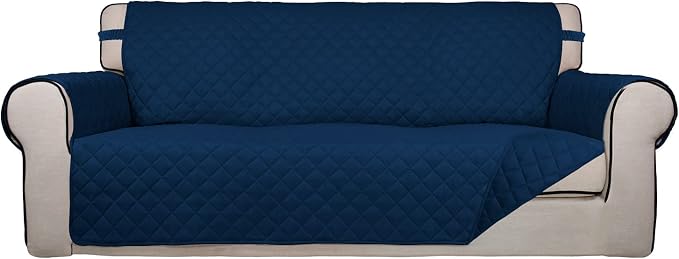 PureFit Reversible Quilted Sofa Cover, Water Resistant Slipcover Furniture Protector, Washable Couch Cover with Non Slip Foam and Elastic Straps for Kids, Pets (X Large, Navy/Navy) | Navy/Navy, Water Resistant Couch Protector, Washable Pet Couch Cover ... by PureFit