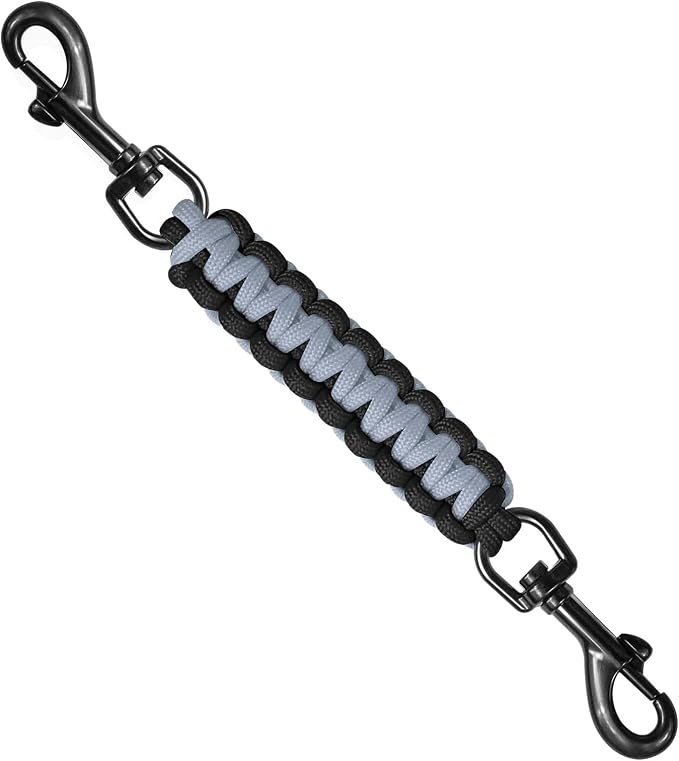 Dog Collar Safety Clip, Collar Companion, Handmade Backup Safety Strap, Double-Ended Clip Leash Connector, Suitable for Dog Harnesses, Prong, Pinch Collars (Black,Silver Gray, 1 Pack) by Unknown