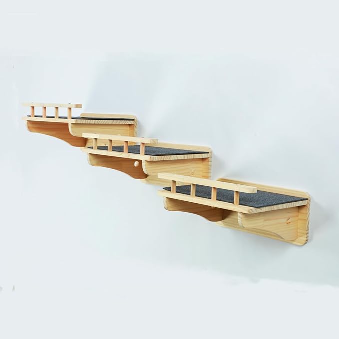 SHENGOCASE 47.2" x 11.8" Natural Solid Wood Wall Mounted Cat Shelves, Superhighway Walkway Balcony with Guardrail Wall Furniture, Steps Stairs, Perch - Image 7
