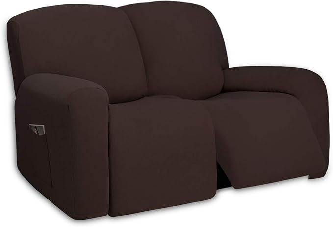 PureFit Super Stretch Loveseat Recliner Sofa Couch Cover with Pocket | 2 Seats Non Slip Soft Sofa Slipcover, Washable Reclining Furniture Protector for Pets (Recliner Loveseat, Chocolate) by PureFit