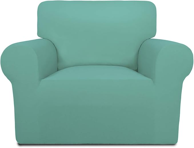 PureFit Super Stretch Chair Covers Fleece Couch Covers for Sofa Cyan | 1-Piece Spandex Couch Cover Soft Couch Protector, Sofa Cover Washable with Non Skid Foam and Elastic Bottom for Kids, Dogs by PureFit