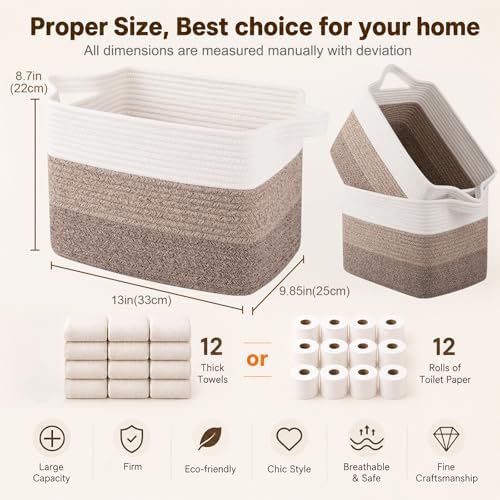 OIAHOMY Storage Basket, Woven Baskets for Storage, Cotton Rope Basket for toys,Towel Baskets for Bathroom - Pack of 9, Gradient Yellow - Image 4