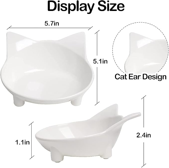 Cat Food and Water Bowl Set 2 Pack Shallow Wide Non-Slip Whisker Friendly | 2 Pack Food Grade Safe Pet Bowls for Cats, Puppies & Rabbits, No Slip Base, Relieves Whisker Stress, Easy to Clean & Reuse - Image 5