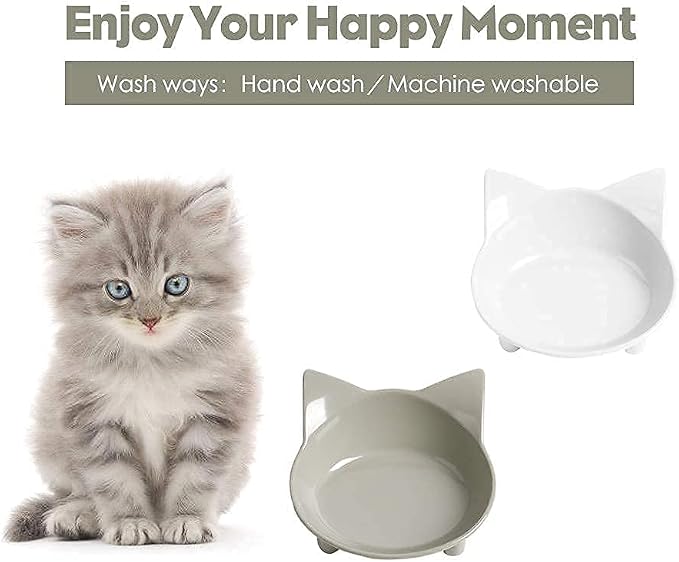 Cat Food Bowl Set Shallow Wide Non-Slip Whisker Friendly Kitten Pet Dishes | Food Grade Safe Pet Bowls for Cats, Puppies & Rabbits, No Slip Base, Relieves Whisker Stress, Easy to Clean & Reuse - Image 5